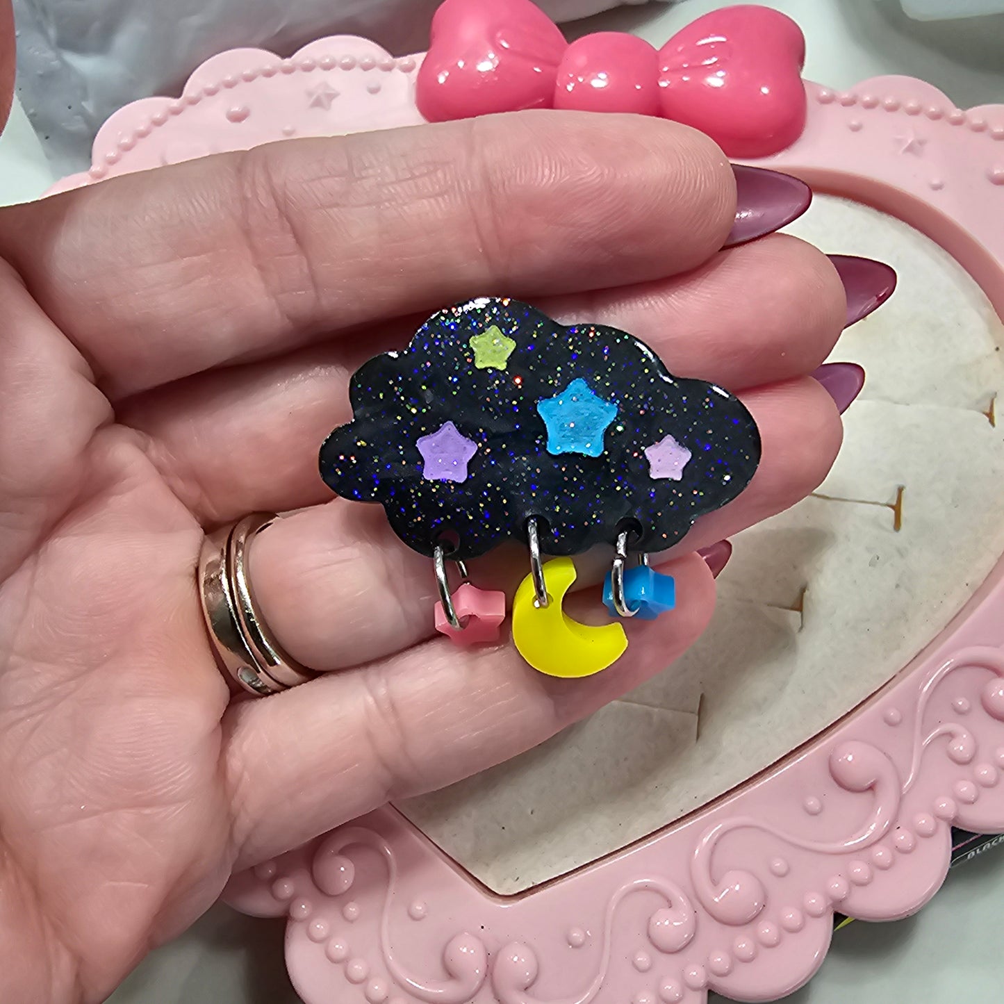 Black Sweet Dreams Hair Clip | Sparkly Black Cloud Clip | Dark Pastel Star Clip | Dark Sweet Lolita Clip | Cloud Barrette