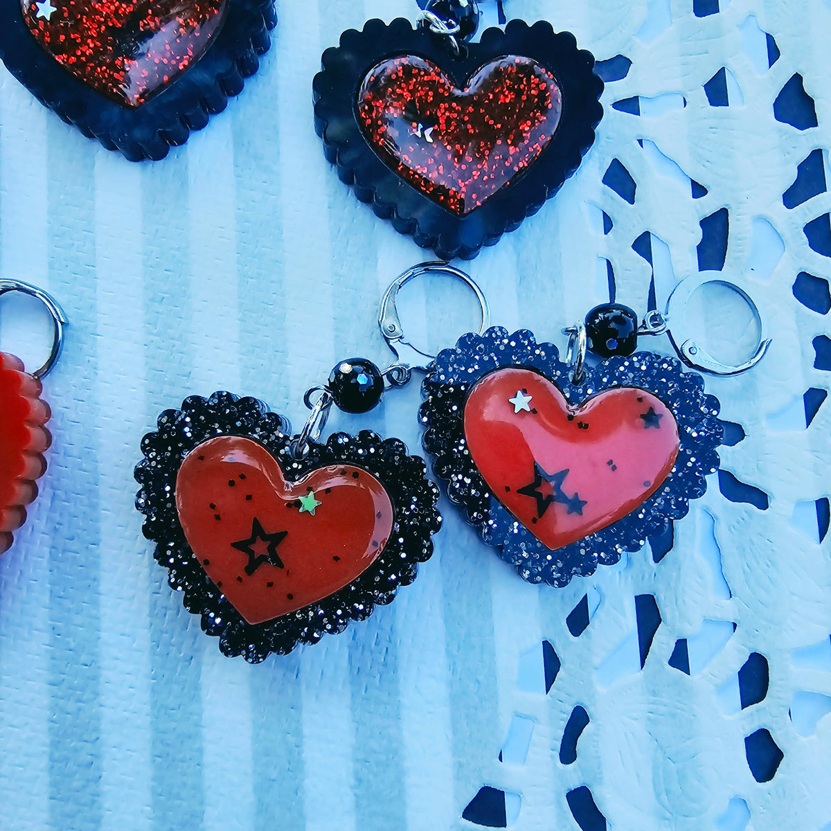 Red Halloween Heart Earrings | Goth Earrings | Gothic Lolita Earrings | Black and Red Heart