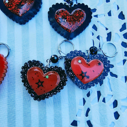 Red Halloween Heart Earrings | Goth Earrings | Gothic Lolita Earrings | Black and Red Heart