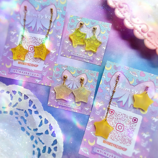 Sparkly Star Earrings | Yellow Star Studs | Mahou Kei Earrings | Fairy Kei