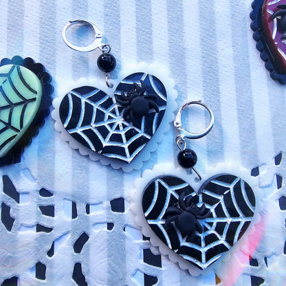 Elegant Spiderweb Earrings | Halloween Earrings | Heart Earrings | Spider Earrings | Pastel Halloween