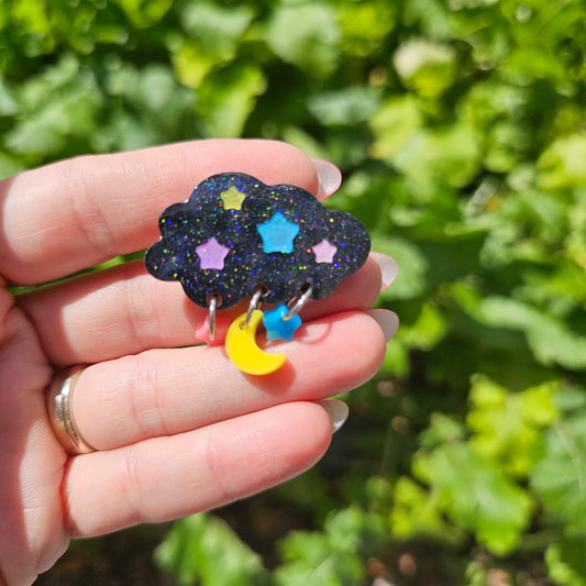 Black Sweet Dreams Hair Clip | Sparkly Black Cloud Clip | Dark Pastel Star Clip | Dark Sweet Lolita Clip | Cloud Barrette