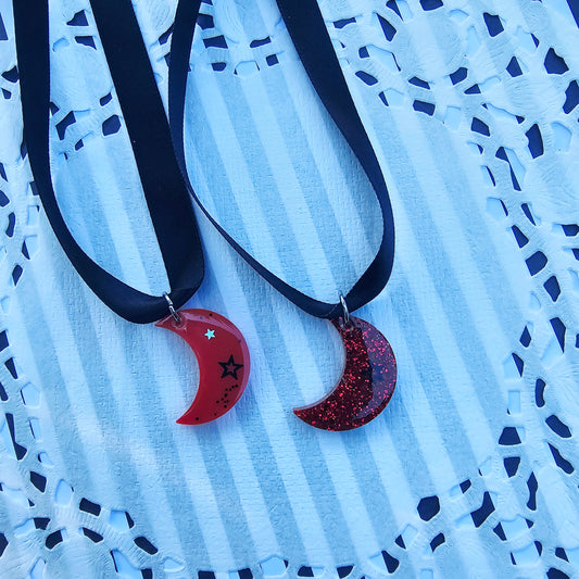 Red Moon Choker | Black Ribbon | Halloween Choker | Goth Choker | Black Choker