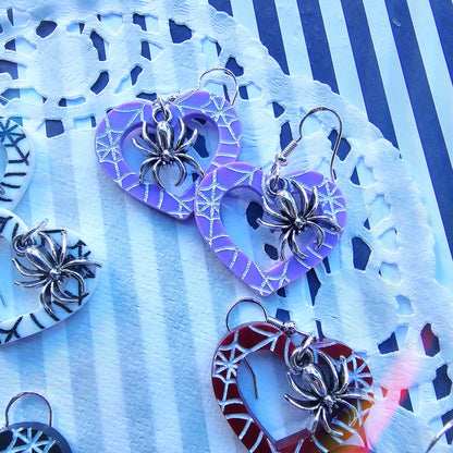 Heart Spiderweb Earrings | Halloween Earrings | Heart Earrings | Spider Earrings | Pastel Halloween