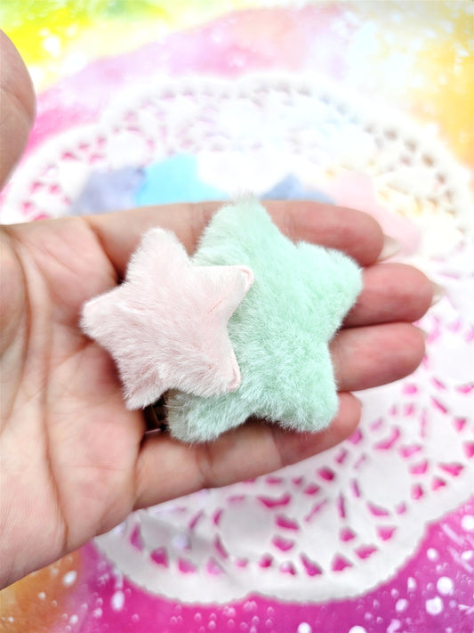 Fuzzy Star Clips | Pastel Star Barrette | Pink Star | Fairy Kei Hair | Decora Kei