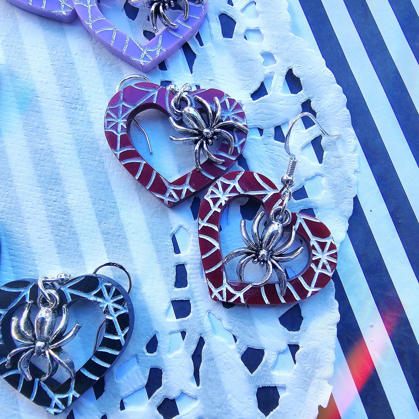 Heart Spiderweb Earrings | Halloween Earrings | Heart Earrings | Spider Earrings | Pastel Halloween