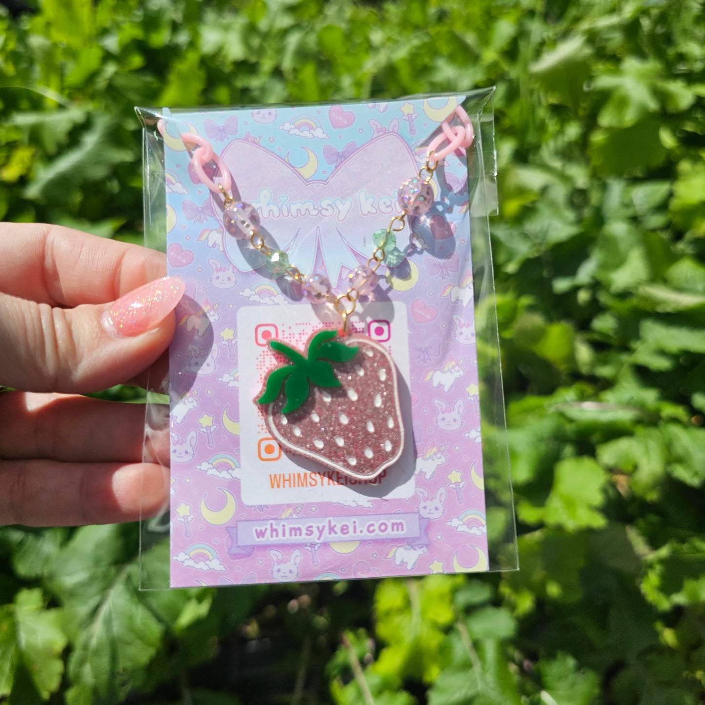 Pink Strawberry Necklace | Cute Strawberry | Berry Necklace | Sweet Lolita Coord