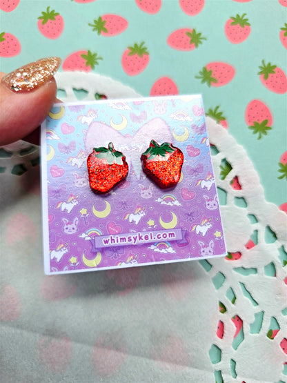 Red Strawberry Studs | Summer Earrings | Spring Earrings | Sweet Lolita Earrings | Red Berry Earrings