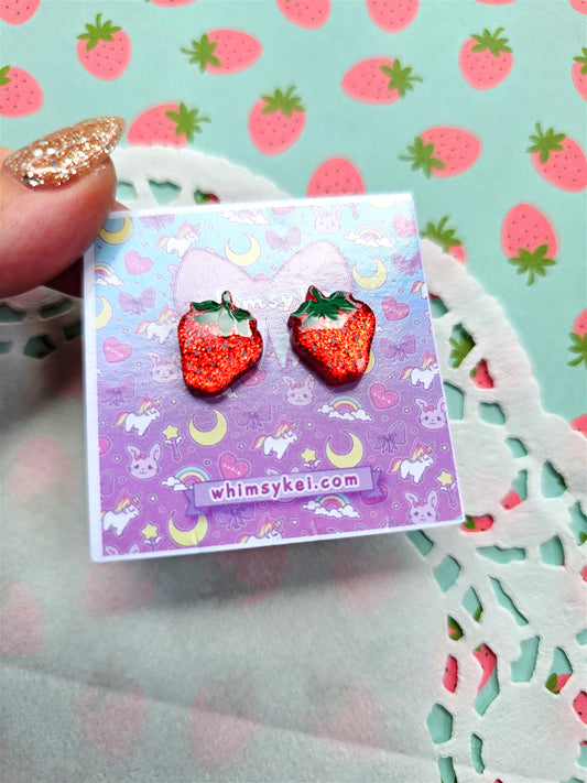 Red Strawberry Studs | Summer Earrings | Spring Earrings | Sweet Lolita Earrings | Red Berry Earrings