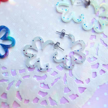 Mini Gingham Daisy Hoops | Pastel Earrings | Statement Hoop Earrings | 90s Earrings | Chunky Earrings | Gyaru Earrings