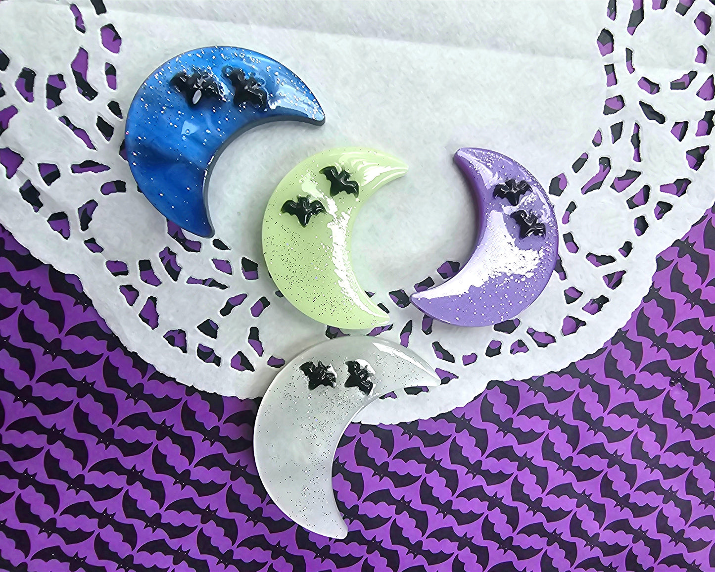 Halloween Moon Clip | Gothic Moon | Black Moon Hair Clip | Bat Hair Clip