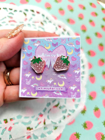 Pink Strawberry Studs | Summer Earrings | Spring Earrings | Sweet Lolita Earrings | Pink Berry Earrings