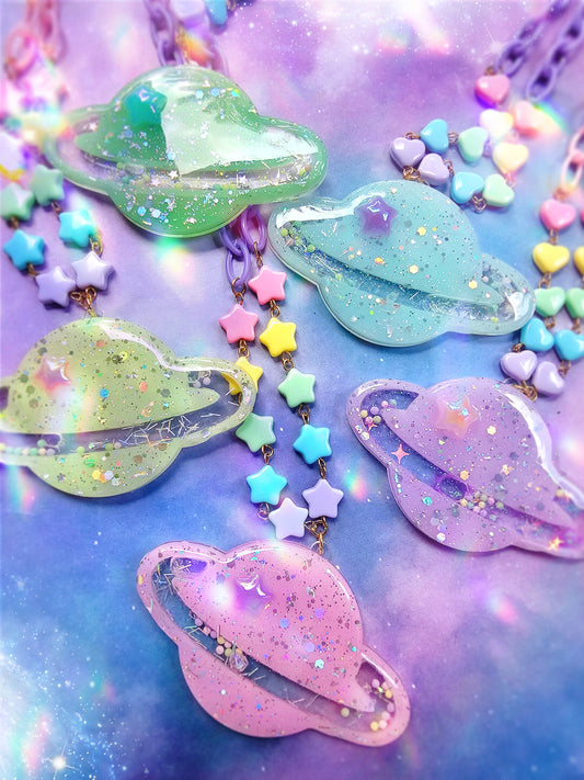 Pastel Planet Shaker Necklace | Uchuu Kei Necklace | Fairy Kei | Planet Necklace