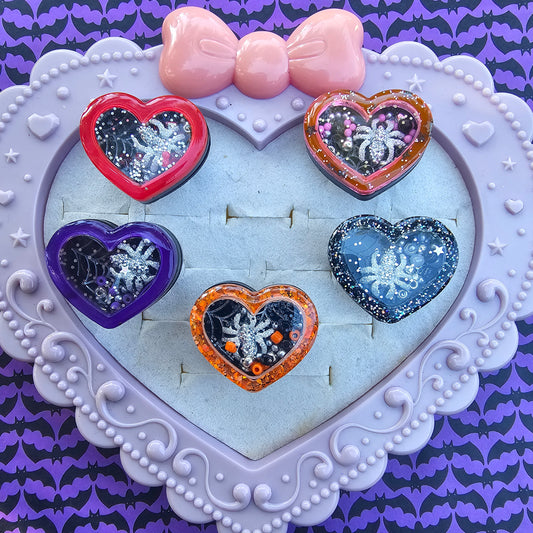 Halloween Heart Shaker Ring | Gothic Heart Ring | Glitter Halloween Ring | Goth Ring | Gothic Lolita Ring