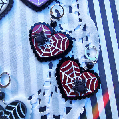 Elegant Spiderweb Earrings | Halloween Earrings | Heart Earrings | Spider Earrings | Pastel Halloween