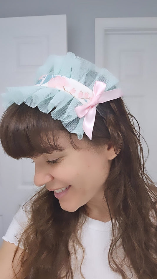Floral Headband | Girly Headband | Sweet Lolita Headdress | Mint and Pink Headband