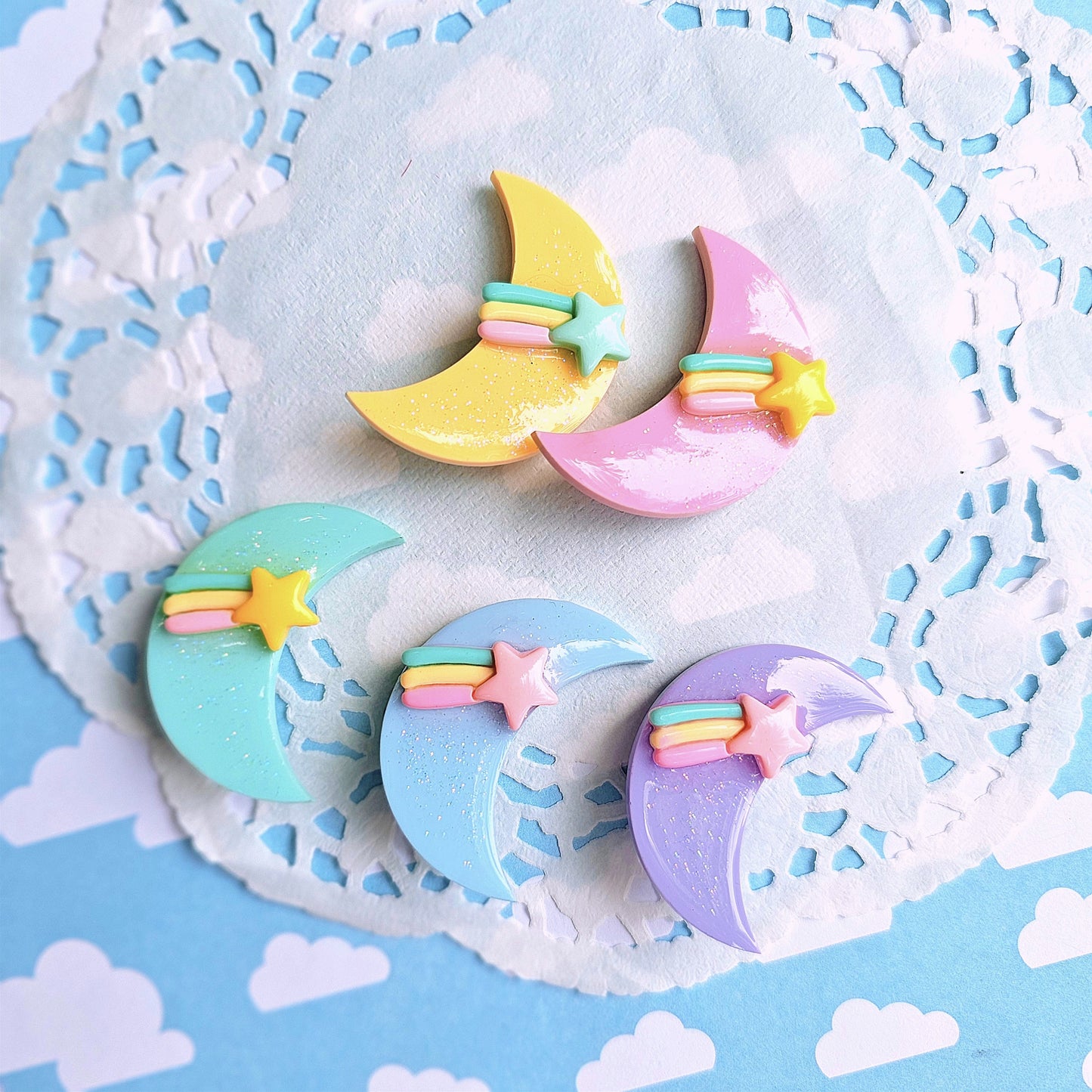 Pastel Moon Hair Clip | Mahou Kei Clip | Pastel Clip | Shooting Star Clip