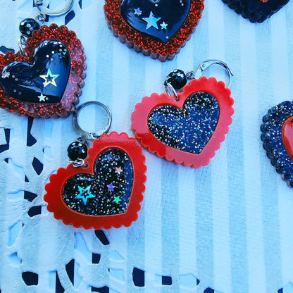 Red Halloween Heart Earrings | Goth Earrings | Gothic Lolita Earrings | Black and Red Heart