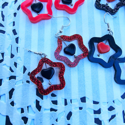 Red Halloween Star Earrings | Goth Earrings | Gothic Lolita Earrings | Black and Red Stars