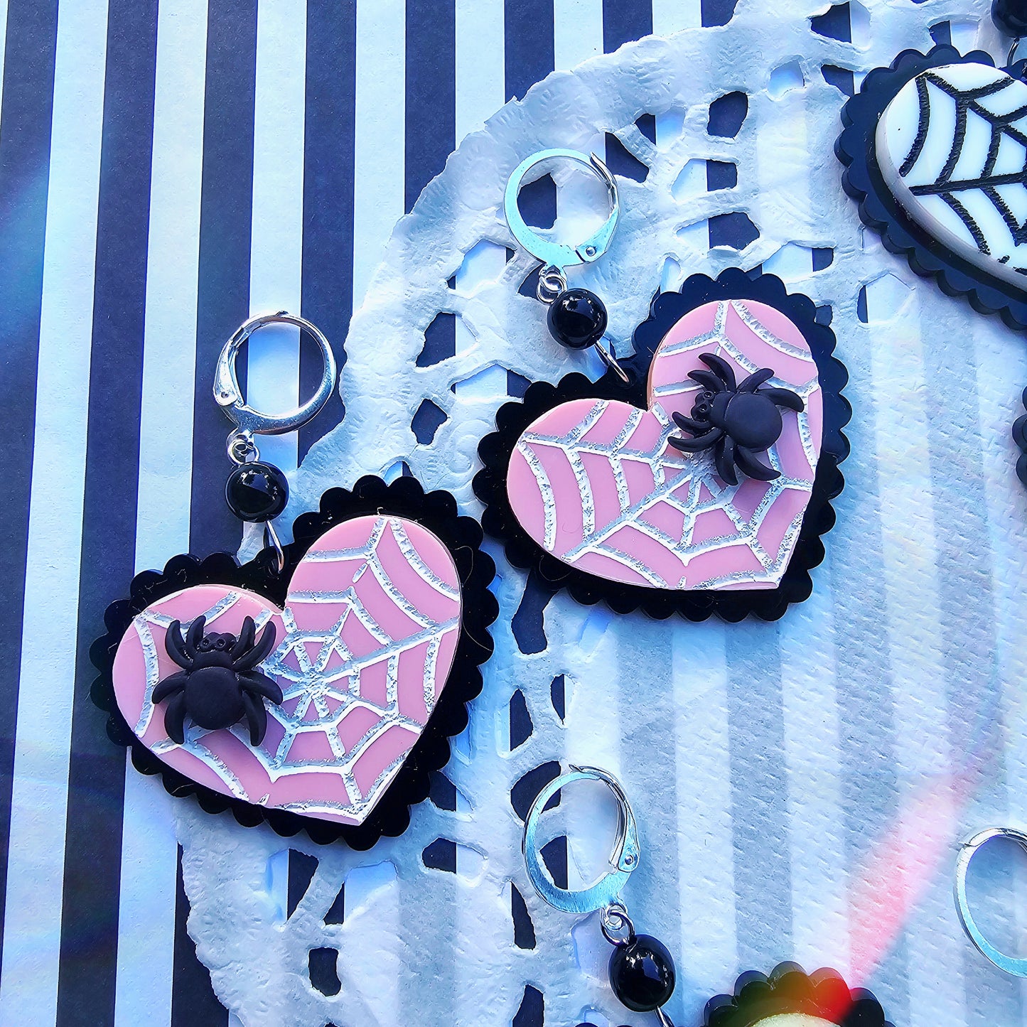 Elegant Spiderweb Earrings | Halloween Earrings | Heart Earrings | Spider Earrings | Pastel Halloween