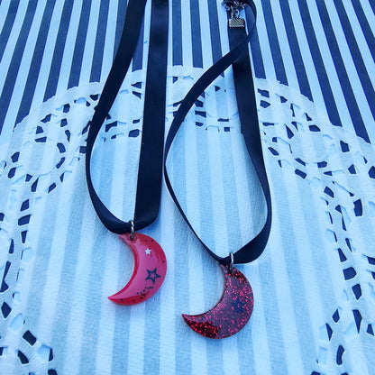 Red Moon Choker | Black Ribbon | Halloween Choker | Goth Choker | Black Choker