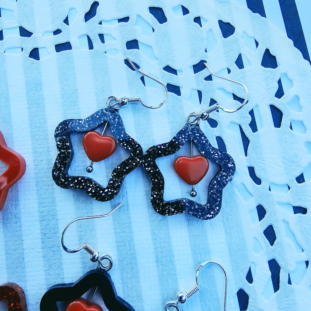 Red Halloween Star Earrings | Goth Earrings | Gothic Lolita Earrings | Black and Red Stars