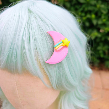 Pastel Moon Hair Clip | Mahou Kei Clip | Pastel Clip | Shooting Star Clip