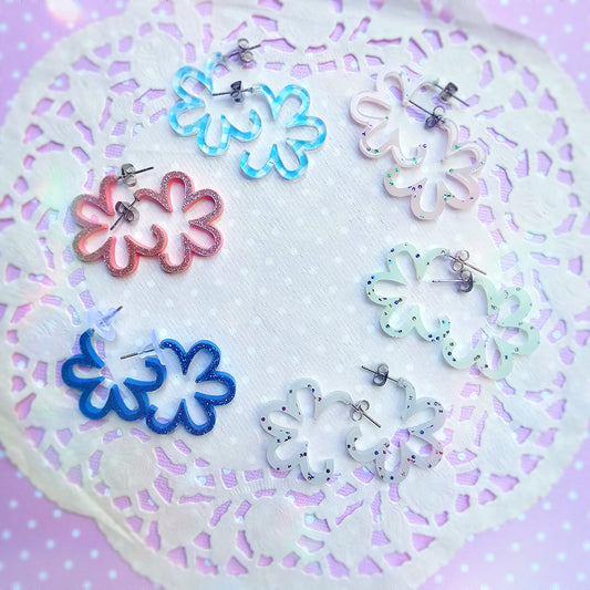 Mini Gingham Daisy Hoops | Pastel Earrings | Statement Hoop Earrings | 90s Earrings | Chunky Earrings | Gyaru Earrings