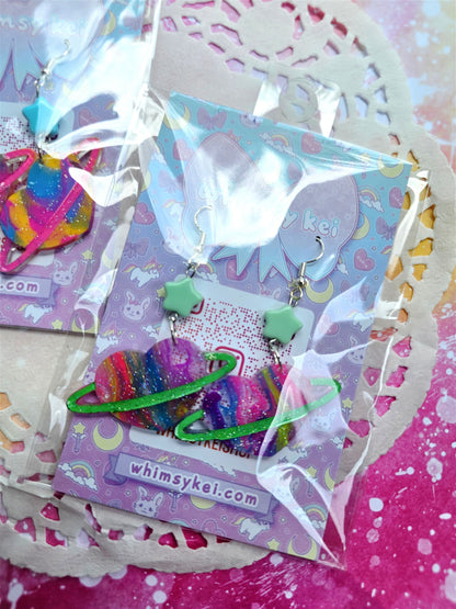 Marble Planet Earrings | Uchuu Kei Earrings | Fairy Kei | Pastel Earrings | Decora Kei Earrings
