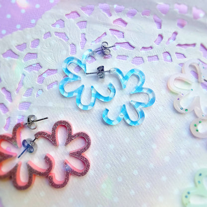 Mini Gingham Daisy Hoops | Pastel Earrings | Statement Hoop Earrings | 90s Earrings | Chunky Earrings | Gyaru Earrings