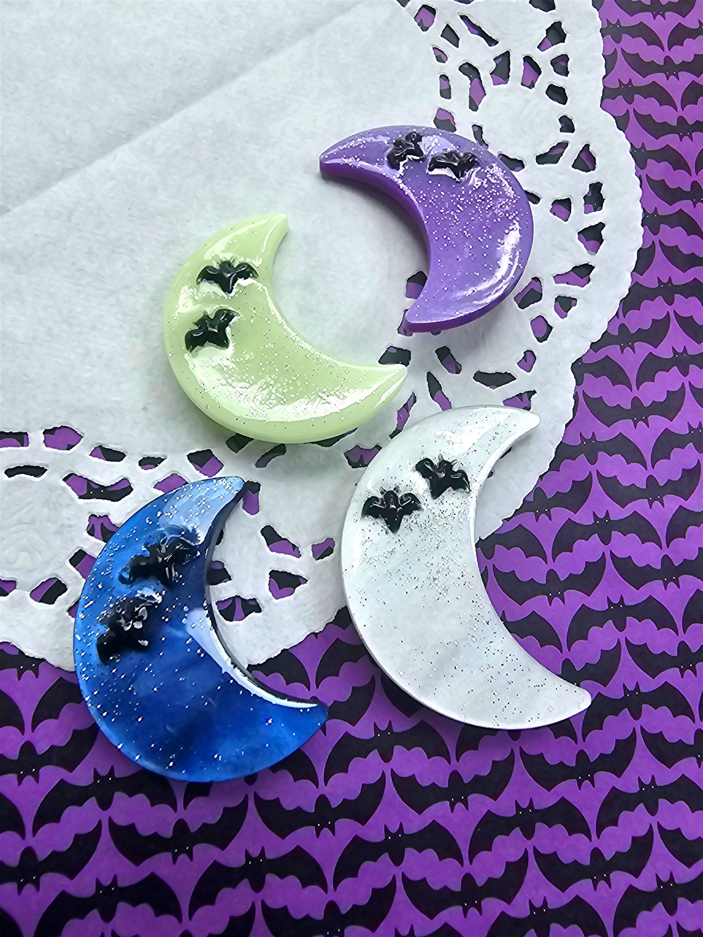 Halloween Moon Clip | Gothic Moon | Black Moon Hair Clip | Bat Hair Clip