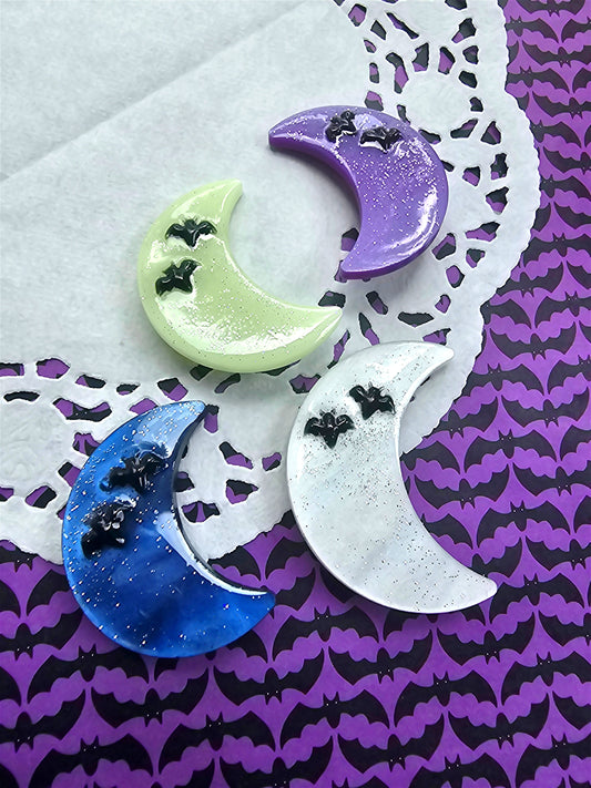 Halloween Moon Clip | Gothic Moon | Black Moon Hair Clip | Bat Hair Clip