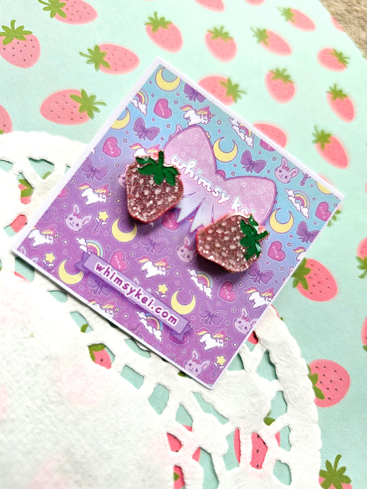 Pink Strawberry Studs | Summer Earrings | Spring Earrings | Sweet Lolita Earrings | Pink Berry Earrings