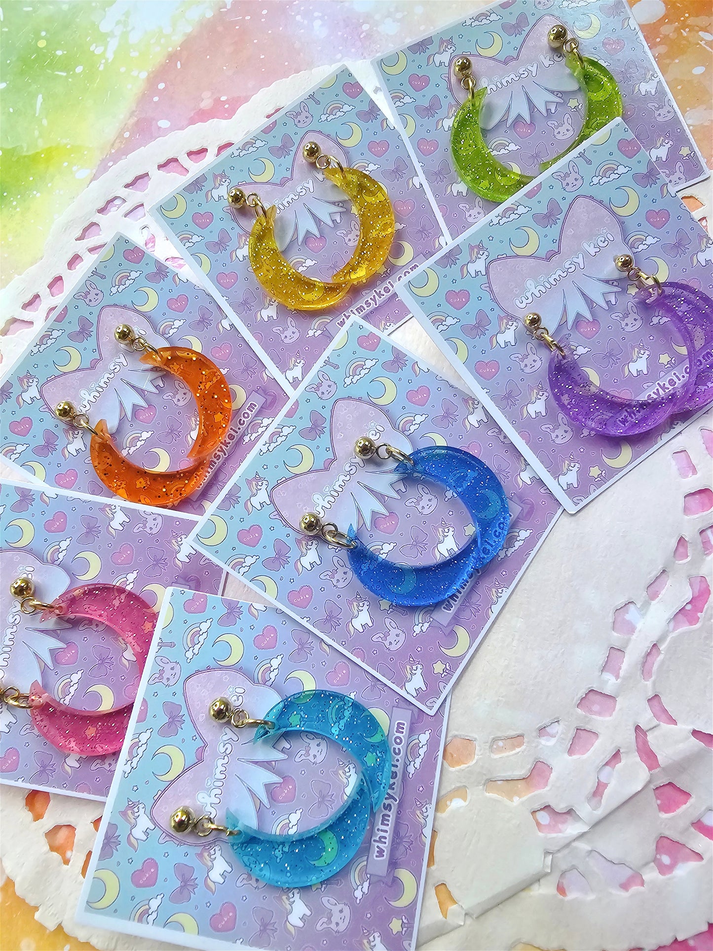 Jelly Moon Earrings | Mahou Kei Earrings | Fairy Kei | Moon Stud Earrings | Pastel Earrings
