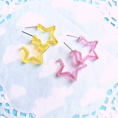 Small Star Hoops | Statement Hoop Earrings | 90s Earrings | Chunky Earrings | Fairy Kei Earrings