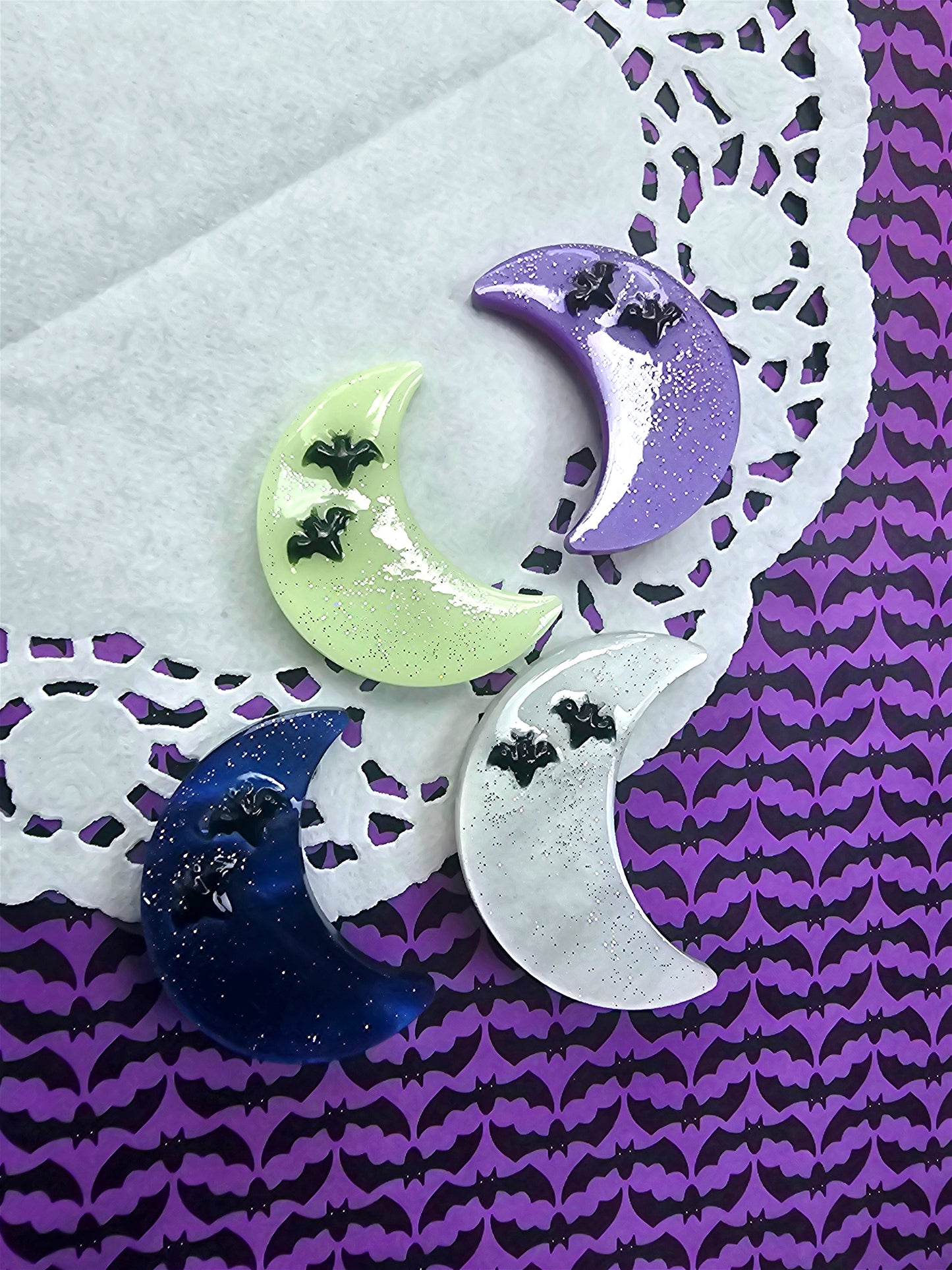 Halloween Moon Clip | Gothic Moon | Black Moon Hair Clip | Bat Hair Clip