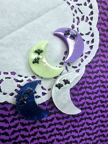 Halloween Moon Clip | Gothic Moon | Black Moon Hair Clip | Bat Hair Clip