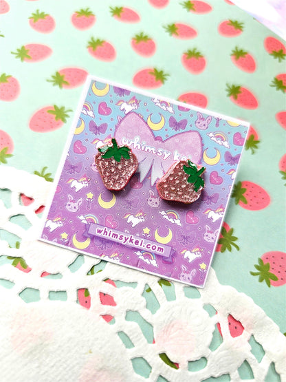 Pink Strawberry Studs | Summer Earrings | Spring Earrings | Sweet Lolita Earrings | Pink Berry Earrings