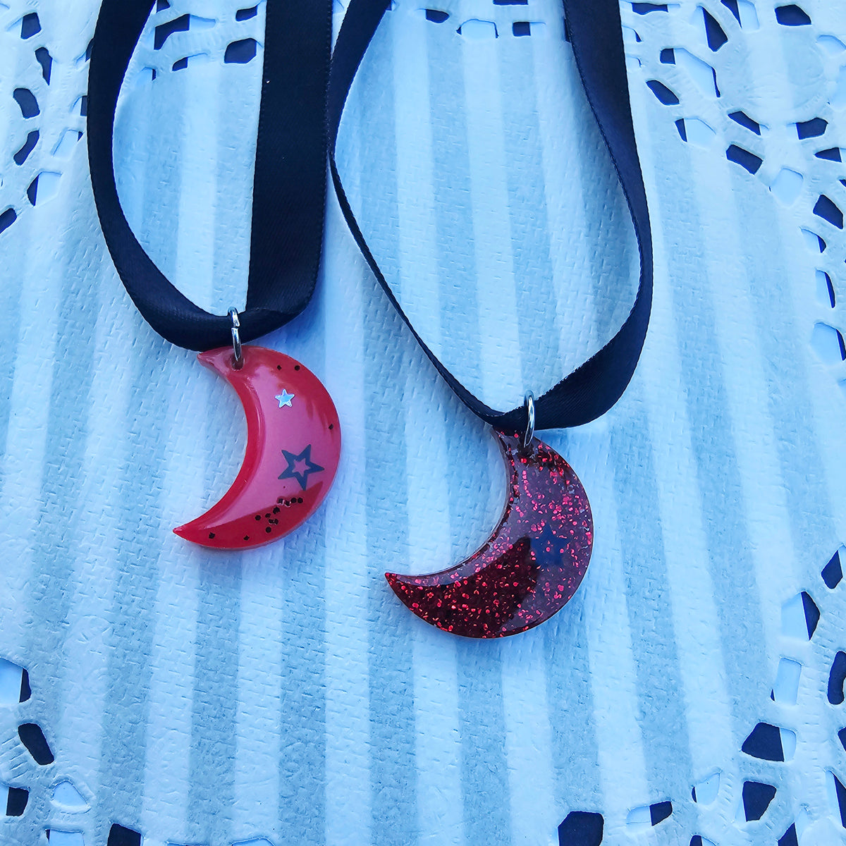 Red Moon Choker | Black Ribbon | Halloween Choker | Goth Choker | Black Choker