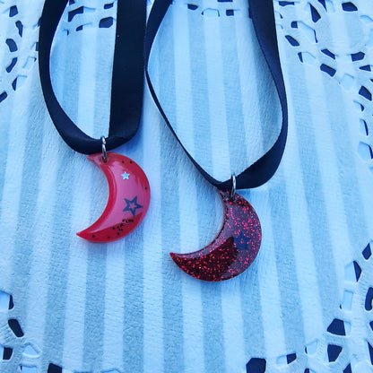 Red Moon Choker | Black Ribbon | Halloween Choker | Goth Choker | Black Choker