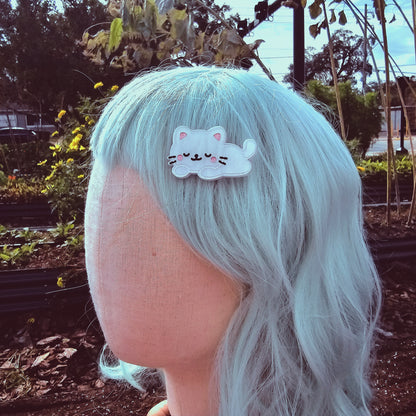 Cat Hair Clip | White Kitty Clip | Valentines Cat Clip | Cute Cat | Kawaii Kitty Hair Clip