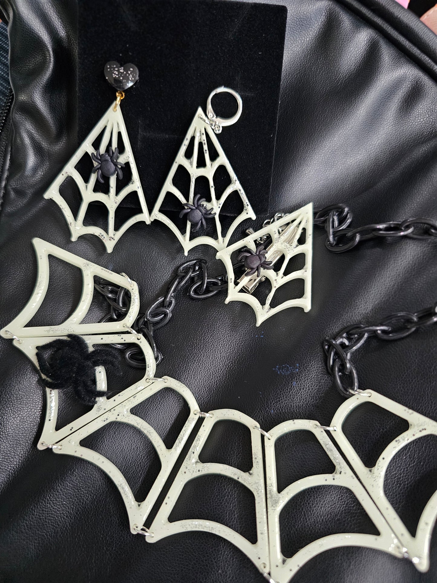 Glow in the Dark Spider Web Necklace | Black Spiderweb Necklace | Goth Necklace | Halloween Necklace |