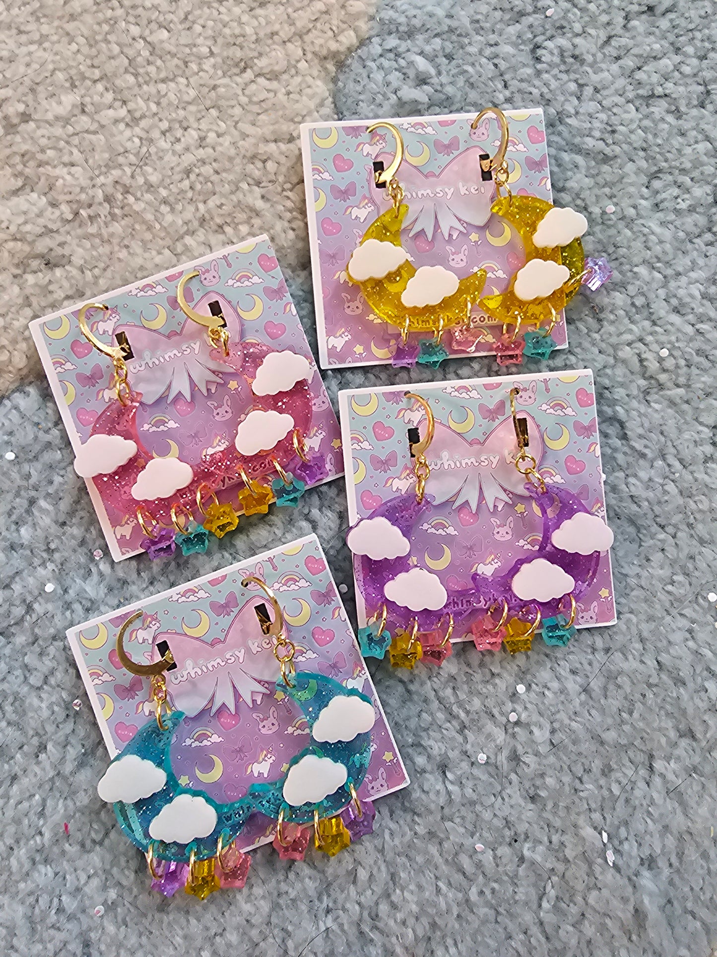 Mini Jelly Moon Earrings | Pastel Moon | Fairy Kei Moon | Decora Kei Earrings | Sweet Lolita Earrings | Pastel Sky | Dreamy Sky