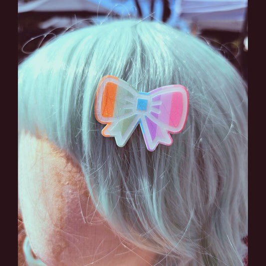 Rainbow Bow Hairclip | Rainbow Clip | Valentines Clip | Lolita Clip | Fairy Kei Clip | Decora Kei