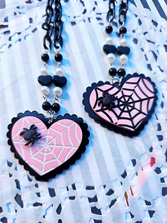 Elegant Spiderweb Necklace | Halloween Necklace | Heart Necklace | Spider Necklace | Pastel Halloween