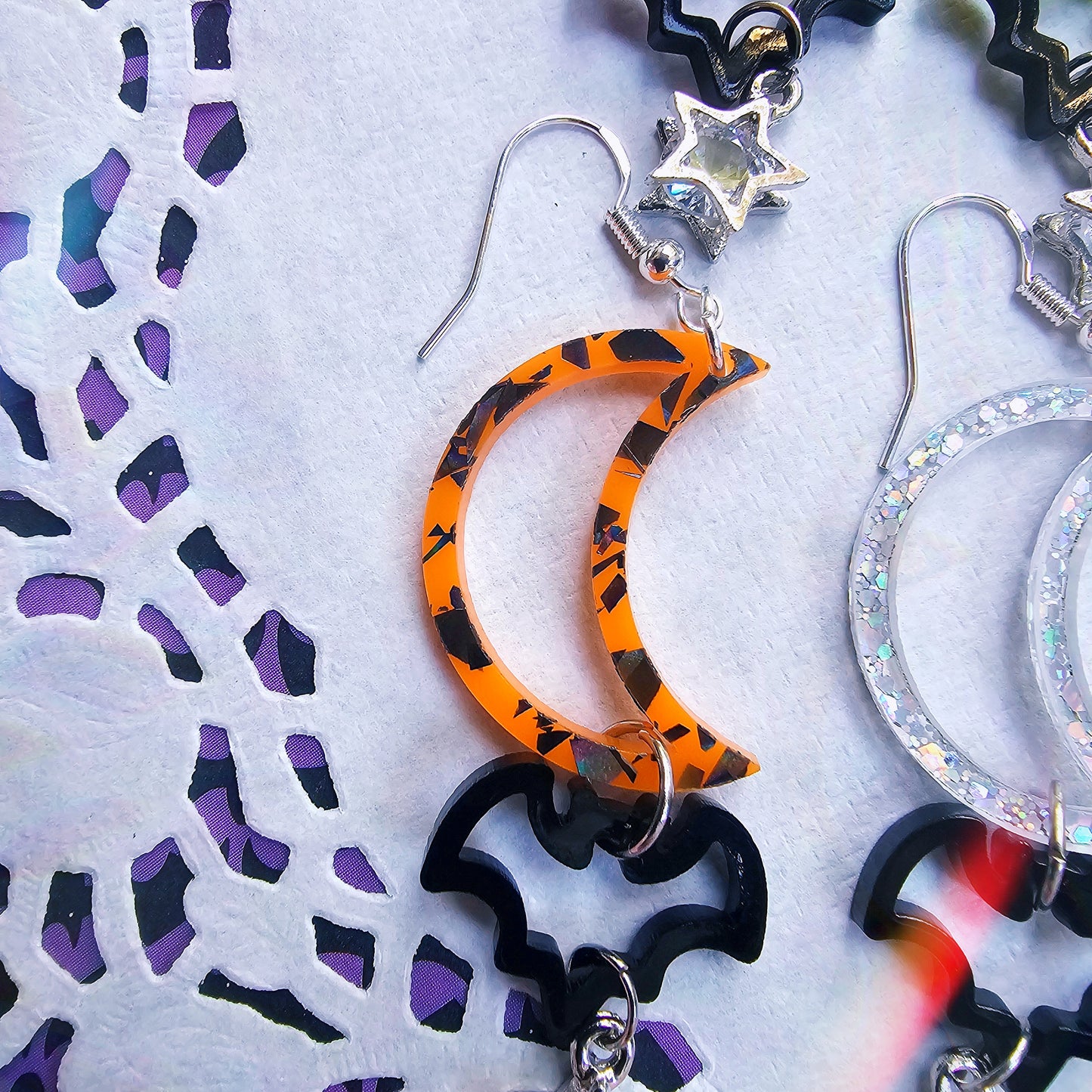 Neon Halloween Shape Earrings | Halloween Earrings | Moon Earrings | Bat Earrings | Gothic Halloween
