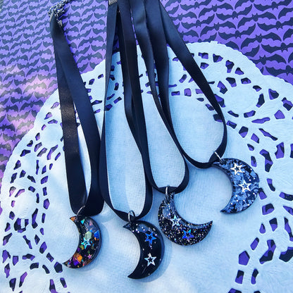 Black Moon Choker | Black Ribbon | Halloween Choker | Goth Choker | Black Choker