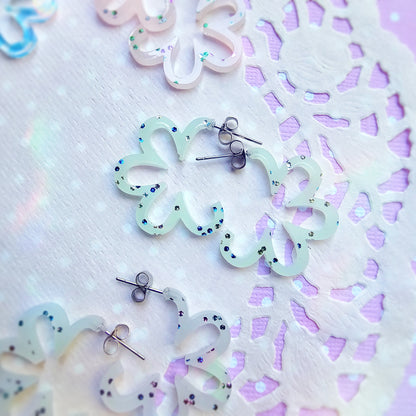 Mini Gingham Daisy Hoops | Pastel Earrings | Statement Hoop Earrings | 90s Earrings | Chunky Earrings | Gyaru Earrings