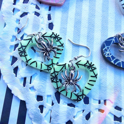 Heart Spiderweb Earrings | Halloween Earrings | Heart Earrings | Spider Earrings | Pastel Halloween