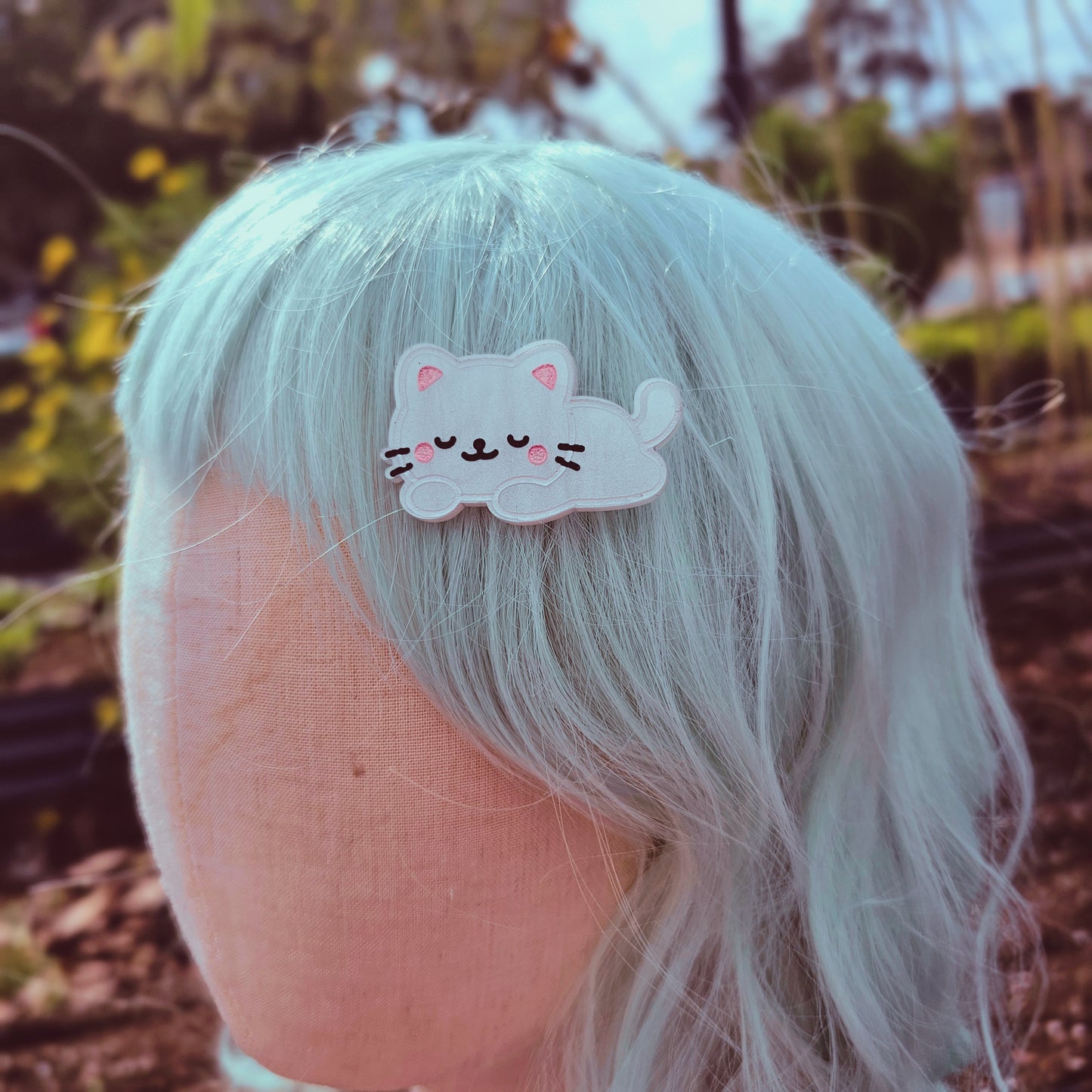 Cat Hair Clip | White Kitty Clip | Valentines Cat Clip | Cute Cat | Kawaii Kitty Hair Clip
